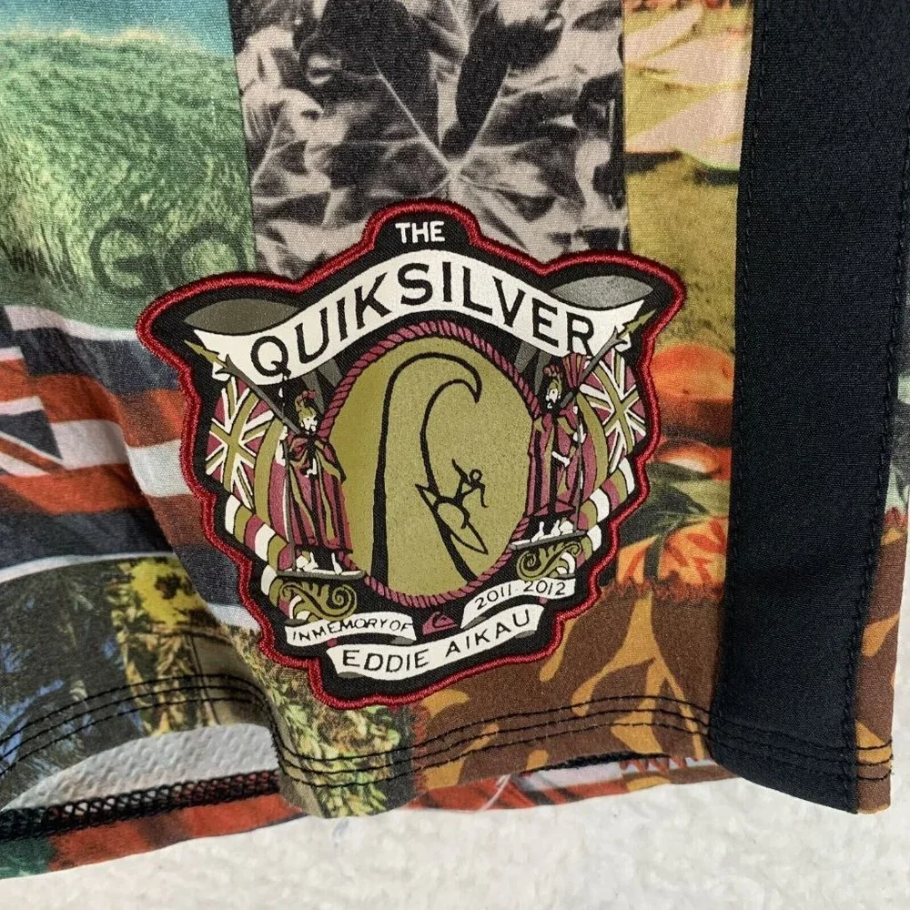 Quiksilver Swim Trunk Shorts Boys 26 Multicolor Printed Eddie Aikau Lace-Up 6490